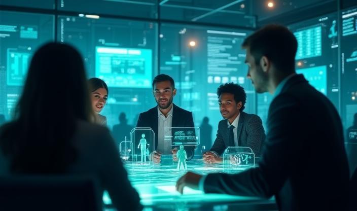 Diverse group collaborating in a digital forum
