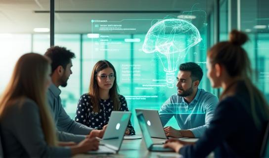 Team collaborating using AI